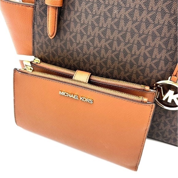 Michael Kors Large Charlotte Tote Bag & Large Double Zip Wallet Brown (NWT) - Picture 12 of 14
